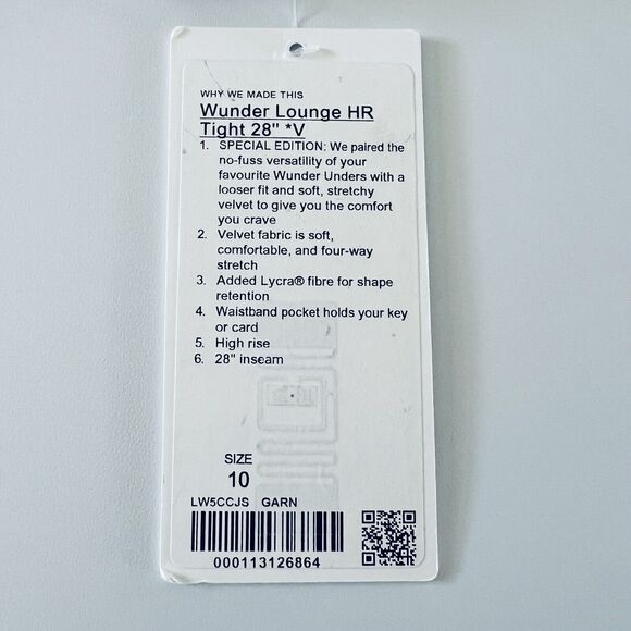 LULULEMON ATHLETICA Garnet Velvet Wunder Lounge HR Tight 28" Leggings - US 10 - Picture 8 of 8